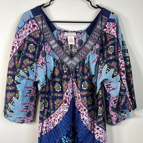 Flying Tomato Abstract Multicolor Print‎ Bell Sleeve V Neck Dress Size S - Picture 2 of 9